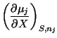 $\displaystyle \left(\frac{\partial \mu_{j}}{\partial X}\right)_{S,n_{j}}\!$